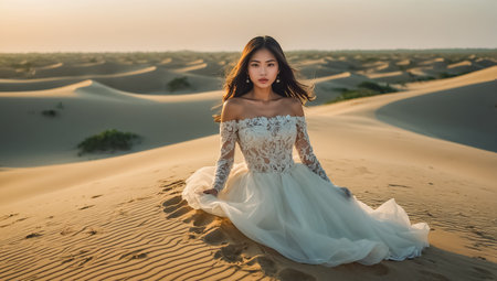 Beautiful Vietnamese girl sand dunes Mui Ne Vietnamの素材