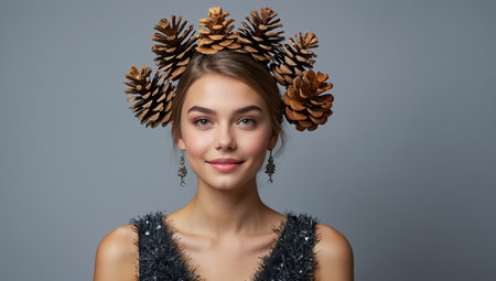 Beautiful young woman with Christmas decorationsの素材