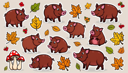 sticker set, different cute funny boarの素材