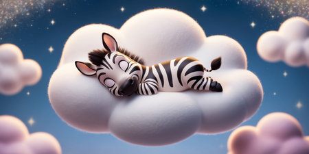 Zebra sleeping on a cloud in the sky with clouds. 3d renderingの素材