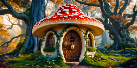 Beautiful fairy-tale house - mushroom, mysterious forestの素材