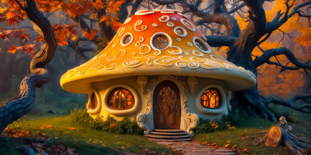 Beautiful fairy-tale house - mushroom, mysterious forestの素材