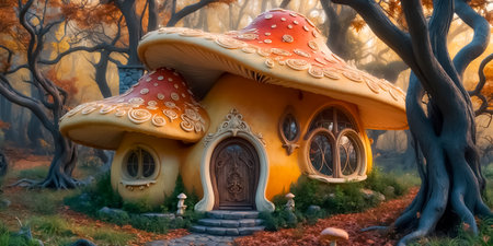 Beautiful fairy-tale house - mushroom, mysterious forestの素材
