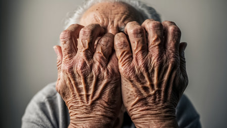 close up of elderly many hands affected by arthritisの素材