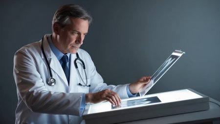 Male doctor looking at x-ray, disease diagnosisの素材