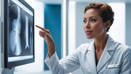 female doctor looking at s-rao, dissease diagnosisの素材