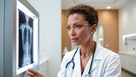 female doctor looking at s-rao, dissease diagnosisの素材