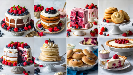 collage of different delicious sweet food, cakes, pastriesの素材