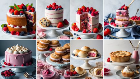 collage of different delicious sweet food, cakes, pastriesの素材