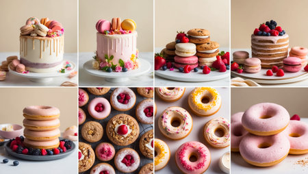 collage of different delicious sweet food, cakes, pastriesの素材