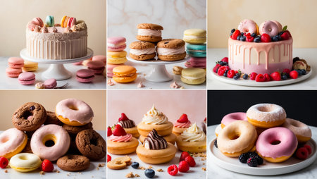 collage of different delicious sweet food, cakes, pastriesの素材