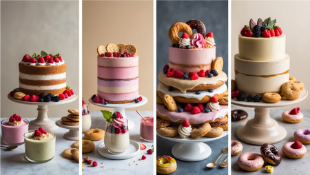 collage of different delicious sweet food, cakes, pastriesの素材