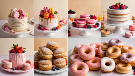 collage of different delicious sweet food, cakes, pastriesの素材