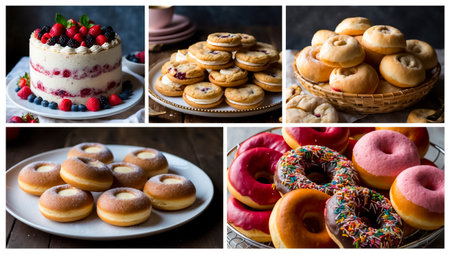 collage of different delicious sweet food, cakes, pastriesの素材
