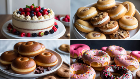 collage of different delicious sweet food, cakes, pastriesの素材