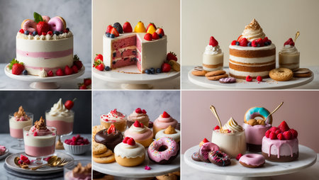 collage of different delicious sweet food, cakes, pastriesの素材