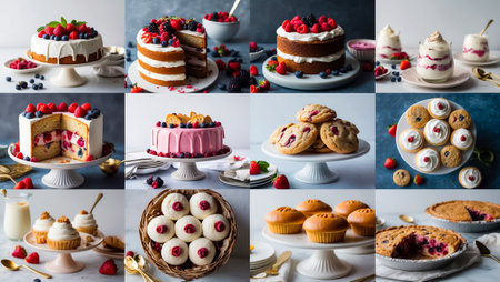 collage of different delicious sweet food, cakes, pastriesの素材
