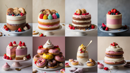 collage of different delicious sweet food, cakes, pastriesの素材