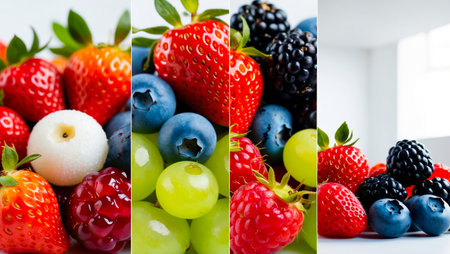 collage of different delicious fresh berriesの素材