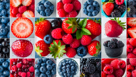 collage of different delicious fresh berriesの素材
