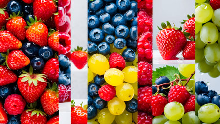 collage of different delicious fresh berriesの素材