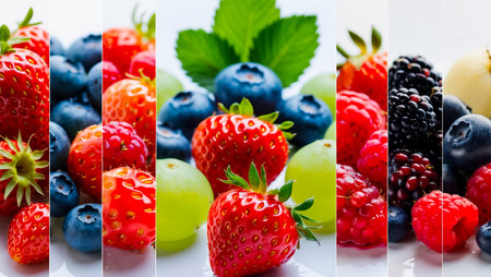 collage of different delicious fresh berriesの素材
