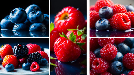 collage of different delicious fresh berriesの素材