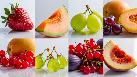 collage of different ripe fresh fruits and berriesの素材
