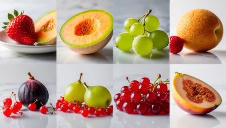collage of different ripe fresh fruits and berriesの素材