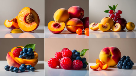 collage of different ripe fresh fruits and berriesの素材