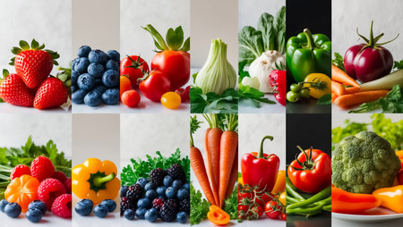 collage of different ripe fresh vegetables and fruitsの素材