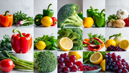 collage of different ripe fresh vegetables and fruitsの素材