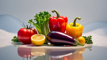 collage of different ripe fresh vegetables and fruitsの素材