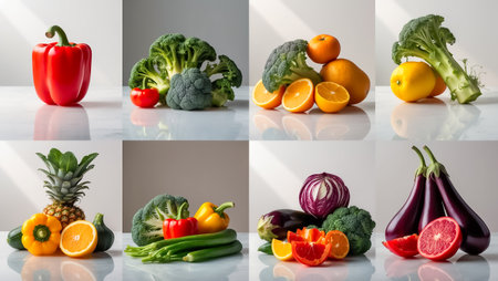 collage of different ripe fresh vegetables and fruitsの素材
