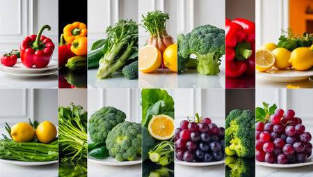 collage of different ripe fresh vegetables and fruitsの素材