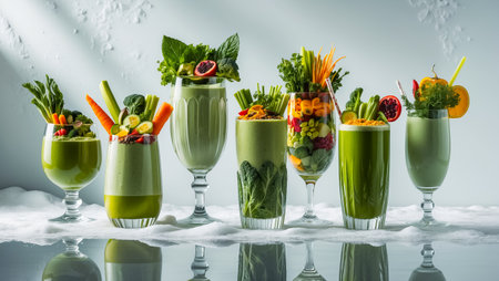 collage of different fresh vegetable smoothiesの素材