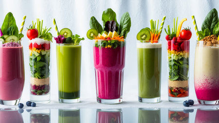 collage of different fresh vegetable smoothiesの素材