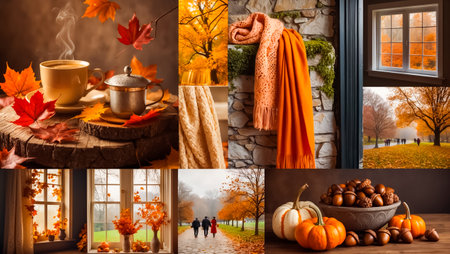collage on autumn theme, cup, scarfの素材