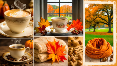 collage on autumn theme, cup, scarfの素材