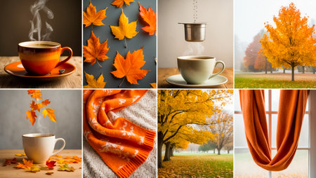 collage on autumn theme, cup, scarfの素材
