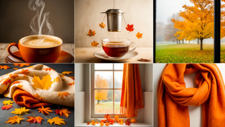 collage on autumn theme, cup, scarfの素材
