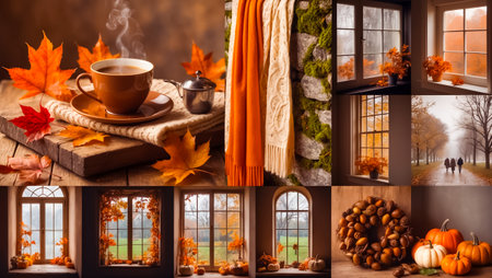collage on autumn theme, cup, scarfの素材