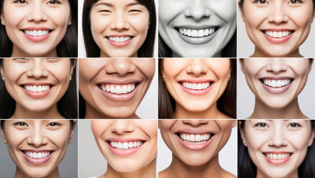 collage of different female smiles with beautiful teethの素材