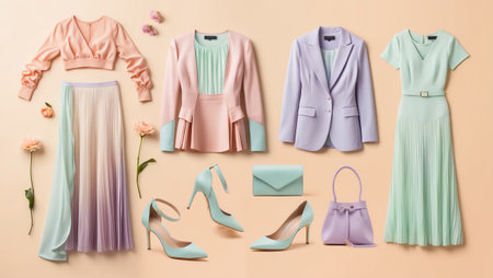 collage of fashionable and stylish spring clothes skirt, jacketの素材