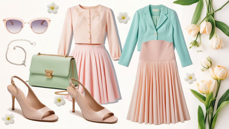 collage of fashionable and stylish spring clothes skirt, jacketの素材