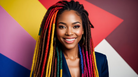 portrait of beautiful fashionable African American girl with dreadlocks trendの素材