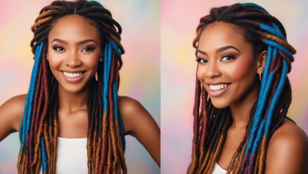 portrait of beautiful fashionable African American girl with dreadlocks trendの素材