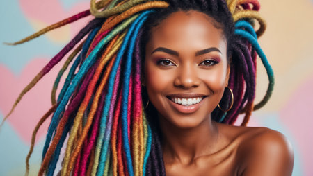portrait of beautiful fashionable African American girl with dreadlocks trendの素材