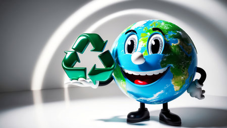 Cute funny happy character earth with recycling symbolの素材
