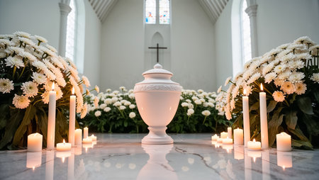 White urn for ashes, flowers, candlesの素材